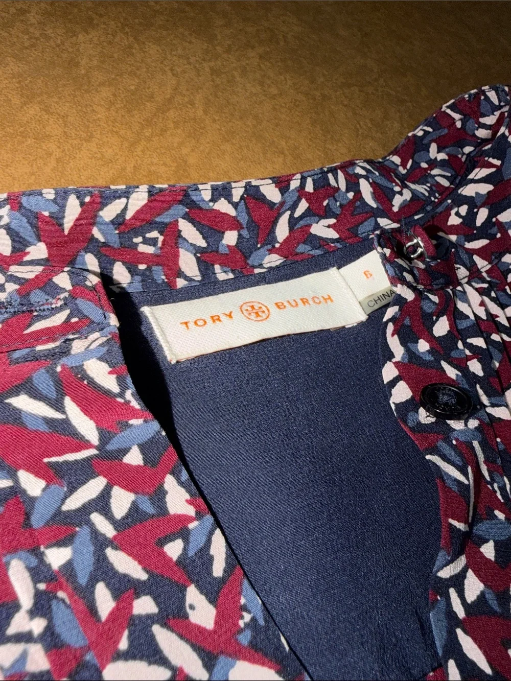 Tory Burch Red Agote Confetti Silk Navy & Burgundy Printed Midi Dress • Like NEW